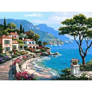 바닷가 마을 1 캔버스 보석십자수 40x50 캔버스보석십자수 캔버스형보석십자수 풍경보석십자수