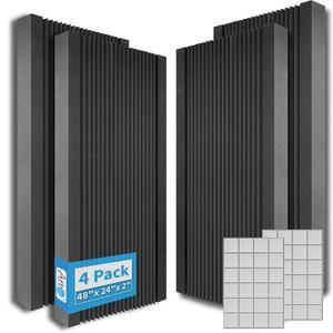 Art3d 4팩 웨지 디자인 음향 폼 패널, 48인치 x 24인치 2인치 고밀도 방음 벽 사무실, 스튜디오 및 가정용 천장, 빠른 복구 소음 감쇠 패널