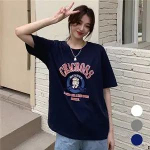 영문 박스핏 여성 반팔 티셔츠