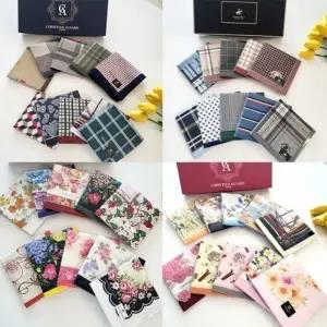 크리스찬 오자르 순 면 손수건 남성 여성 스카프 개별포장 선물 플라워 꽃무늬 체크 사은품