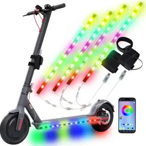 JUSJUBR 2PCS 스쿠터 조명 다양한 색상 및 모드 앱 제어 자전거 스케이트보드용 컬러풀한 16.6인치 LED