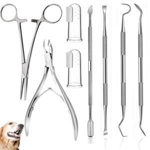 Qubcum 8개 반려견 치석 제거기 반려동물 치아 청소 도구, 고양이 플라크, 스케일러 및 스크래퍼, 반려묘 구강 관리용 스테인리스 스틸 치과용 겸자