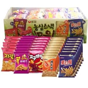 농심 스낵 미니믹스 5종 36팩 과자선물세트(꿀꽈배기8+자갈치6+포스틱8+새우깡8+고구마깡6)