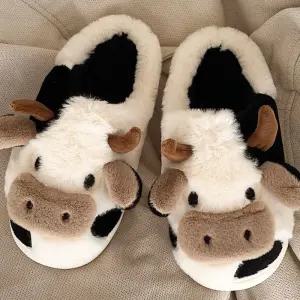 얼룩소 캐릭터 인형 여성 털슬리퍼 털실내화 겨울 보온 슬리퍼 거실화 털신