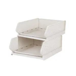 접이식 슬라이딩 리빙 수납박스/ 아이보리(중형) 2P