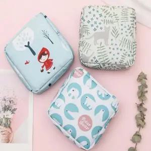 외출용주머니 패션 화장실 고양이잎사귀무늬 불투명 소지품파우치 생리대
