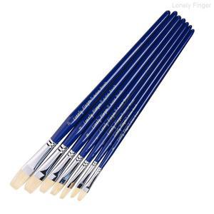 전문가용 돼지털 평붓 세트 7개입 긴 나무 손잡이 천연 충칭 유화 아크릴 페인팅용