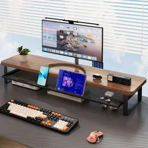 서랍형 듀얼 모니터 받침대 1000 높은 2단 와이드 철제 원목 노트북 선반