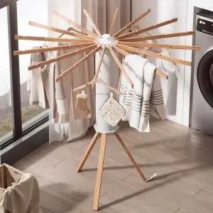 대나무 접이식 빨래 건조대 우산형 세탁물 공간 절약형 건조 기구 (WFKI1T7)