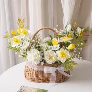 수선화 성묘 바구니 조화 꽃 마음 set 48x33cm 납골당 산소 추모 장식 수목장