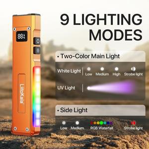 LiitoKala LF-G02 충전식 손전등 UV 라이트 RGB 사이드 램프 IPX4 방수 1500mAh 야외용 토치 오렌지 블랙