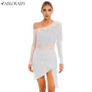 댄스복 의상 라틴 차차 언발란스 프린지 연습복 사교 사선 라인 왈츠 드레스 삼바 어깨 줌바 댄스 탱고 소매 공연복 살사