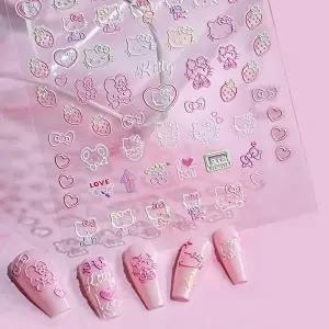 네일아트 올록볼록 귀욤 냥이 케릭터 키티 엠보스티커-WFHTR5Z