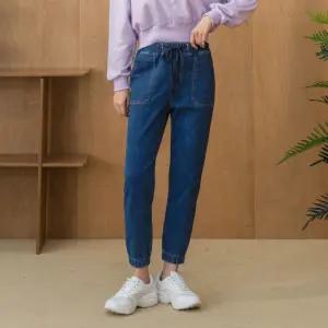 허리밴딩 스판 진청 데님 조거팬츠