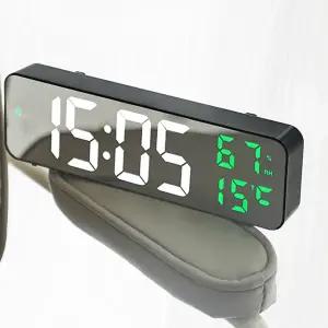 직사각 벽걸이 시계 디지털 전자 온습도 led 벽걸이 시계 알람 탁상용 기능 탁상