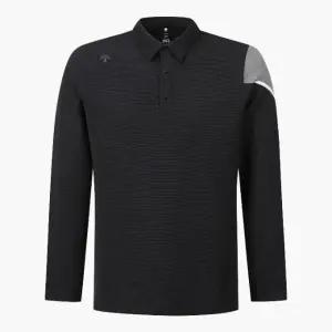 데상트골프티셔츠 VQA DR12MFTL1A-BLKG 남성 원포인트 카라 긴팔티셔츠 BLACK