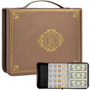 수집가용 코인 컬렉션 북 홀더, 200 포켓 동전 수집 앨범 및 30 슬리브 지폐 디스플레이 보관 케이스, 통화 용품용 (200+30 바인더), 그레이