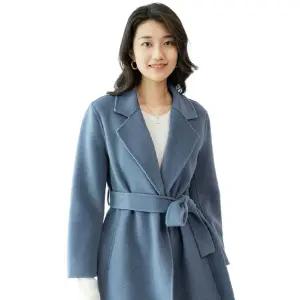 겨울 반코트 핸드메이드 울 하프코트 벨티드 루즈핏