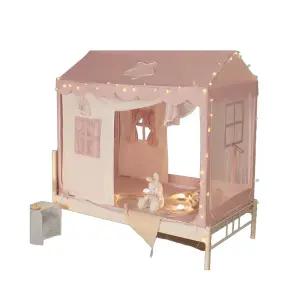 핑크 침대 집모양 캠핑 슈퍼싱글 창문 캐노피