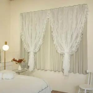 암막커튼 블라인드 여자아이 침실용 이중 레이어 암막 커튼 주방 문용 창문 레이스 드레이프 100 차광