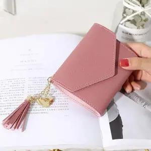 [콩심팥심]반지갑 예쁜 진핑크1개 하트 여성 패션 테슬 가죽지갑 포인트