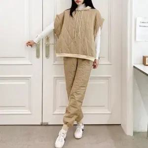 패딩 반팔조끼 여성빅사이즈 상체커버 퀼팅조거 세트