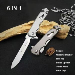 빠른 개방형 수술칼 스테인리스 스틸 접이식 칼 EDC 도구 다기능 창문 파괴기 육각 키 병따개 꼬임끈