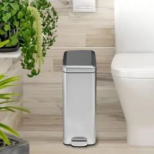 [유토피아]원룸 화장실 틈새 종량제 무소음 페달 스텐 휴지통10L 쓰레기통 휴지통 페달휴지통 페달쓰레기통