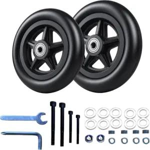 1쌍 6인치 휠체어 바퀴 u2013년식 PU 타이어가 장착된 ABS DIY 교체용 나사 및 도구 포함