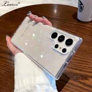 오로라 글리터 러브 하트 케이스, 삼성 갤럭시 S25, S24 울트라, S22 플러스, S23 FE, A55, A54, A15, A35, A16, A06 용, 레이저 투명 커버