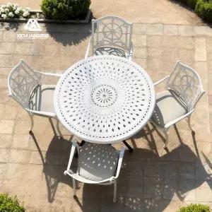 북유럽 화이트 야외 4인용 고급 철제 알루미늄 원형 테이블 세트 앤틱 빈티지 주물 정원