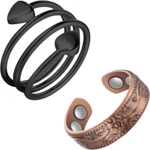 여성용 페라코 2PCS 구리 반지 자석이 있는 99.99 순수 자기 엄지 림프 보석 선물