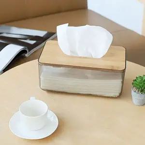 원목 우드 티슈 케이스 크리스탈 투명 티슈 케이스 수납함 거실