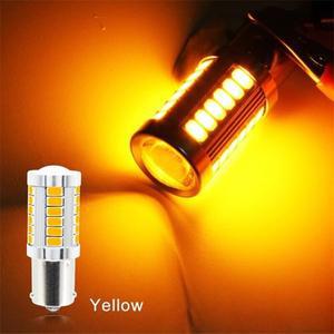 PY21W 노란색 LED 33SMD BAU15S 1156 CanBus 밝은 자동차 전구 신호 12V 영국 2개