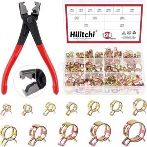 Hilitchi 121Pcs 스프링 밴드 타입 클립 7-22mm 12사이즈 호스 클램프 및 플라이어 연료 실리콘 진공