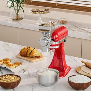 [호환제품] 키친드 스탠드 믹서용 모든 금속 곡물 분쇄기 부착물 12단계 조절식 밀가루 적합