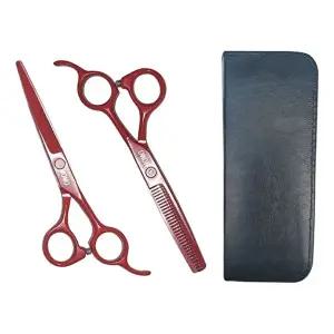 고품질 MOMO 컬러 미용 강아지용 가위 숱가위세트 (레드) (케이스포함) 강아지 미용용품 애견용품 WFIY7J4