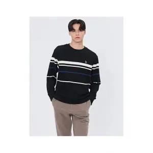 [헤지스남성]헤지스 남성 블랙 짜임 면 맨투맨티셔츠 (WHTS4D344BK)