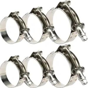 헤비 듀티 T-볼트 호스 클램프 6피스 세트 - 스테인리스 스틸 304(46-65mm) 자동차 해양 산업용 누수 방지