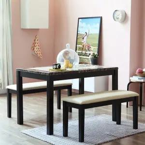 캘빈 1200 4인용 대리석 식탁세트(가죽벤치2개형)