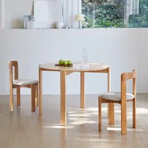 오르 800 원형 원목 식탁세트(가죽의자2개)