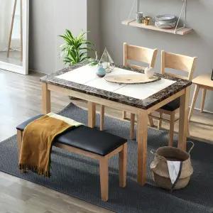 캘빈 1200 4인용 대리석 식탁세트(가죽의자2+벤치1)