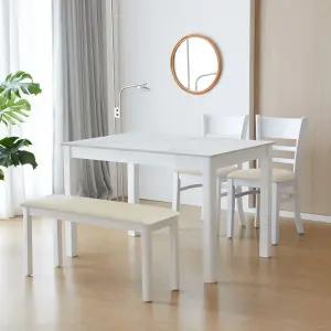 캘빈 1200 4인용 세라믹 식탁세트(원목의자2+벤치1)