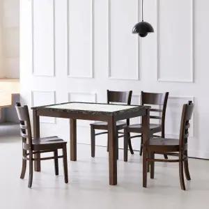 캘빈 1200 4인용 대리석 식탁세트(원목의자형)