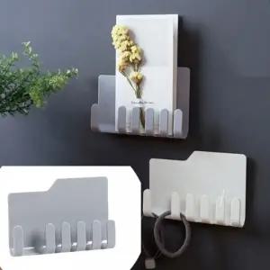 ( )무타공 벽부착 6구 후크걸이 선반 거치대 그레이