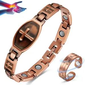 여성용 빅매그 구리 자석 팔찌 99.9 고체 순수 강력 보석 선물 길이 조절 가능