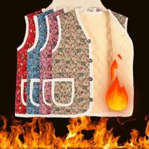 따뜻한 꽃무늬 조끼 융털 할머니조끼