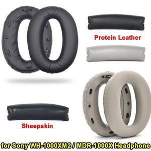 소니 WH-1000XM2 / MDR-1000X용 교체용 헤드폰 이어패드 양가죽 단백질 헤드밴드 커버 1세트