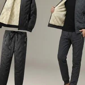 남녀 공용 겨울 양털 안감 두툼한 보온 상하 세트 집업 조거 바지 방한 기모