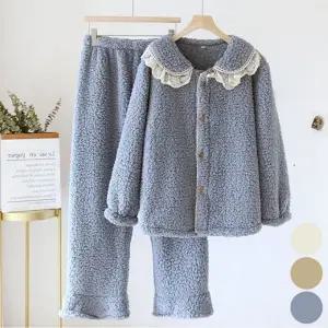 부들 뽀글이 양털 수면잠옷 세트 파자마 여자